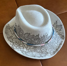 Load image into Gallery viewer, Grey Vegan Suede Western Hat with Roses