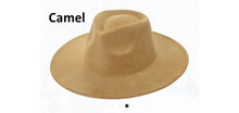 Load image into Gallery viewer, Tan Vegan Suede Large Brim Fedora with Sunflowers