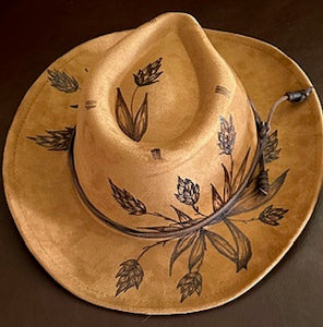 Brown Western Hat with Hop Flowers