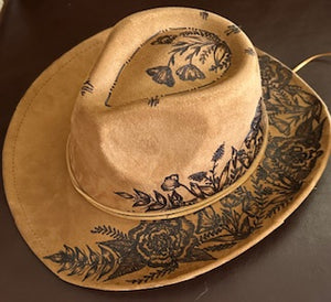 Brown Western Hat with Wild Flowers