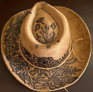 Brown Western Hat with Wild Flowers