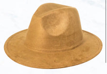Load image into Gallery viewer, Brown Vegan Suede Fedora with Mountains and Fish
