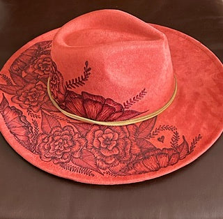 Red Vegan Suede Large Brim Fedora